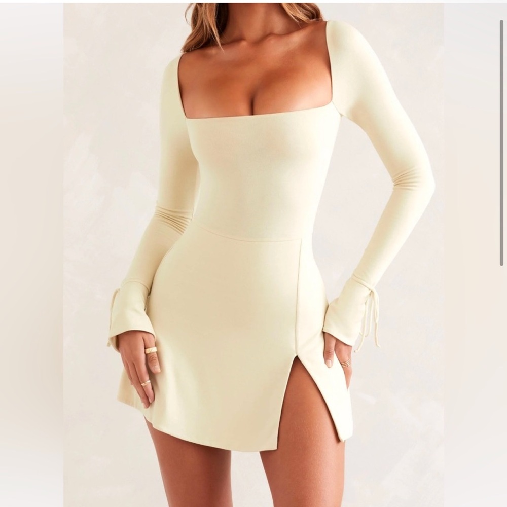 Oh Polly Cream Long Sleeve Dress